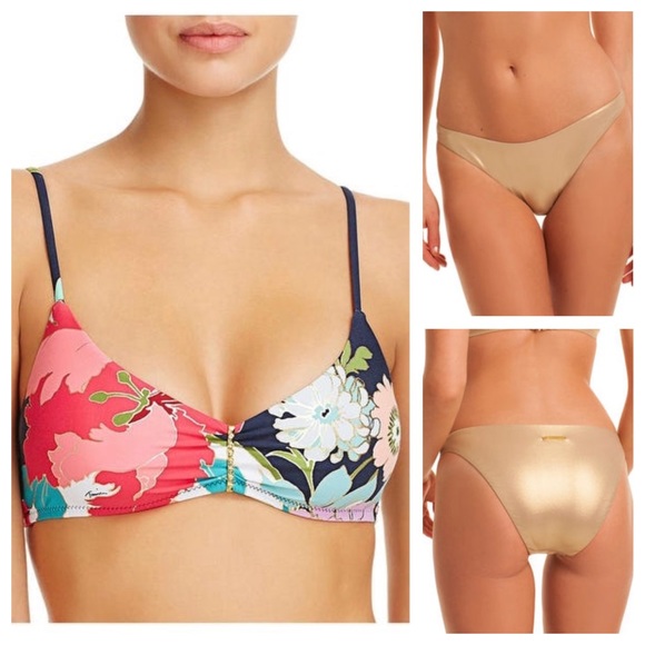 NWT Trina Turk royal botanical floral bikini TOP - Picture 8 of 10